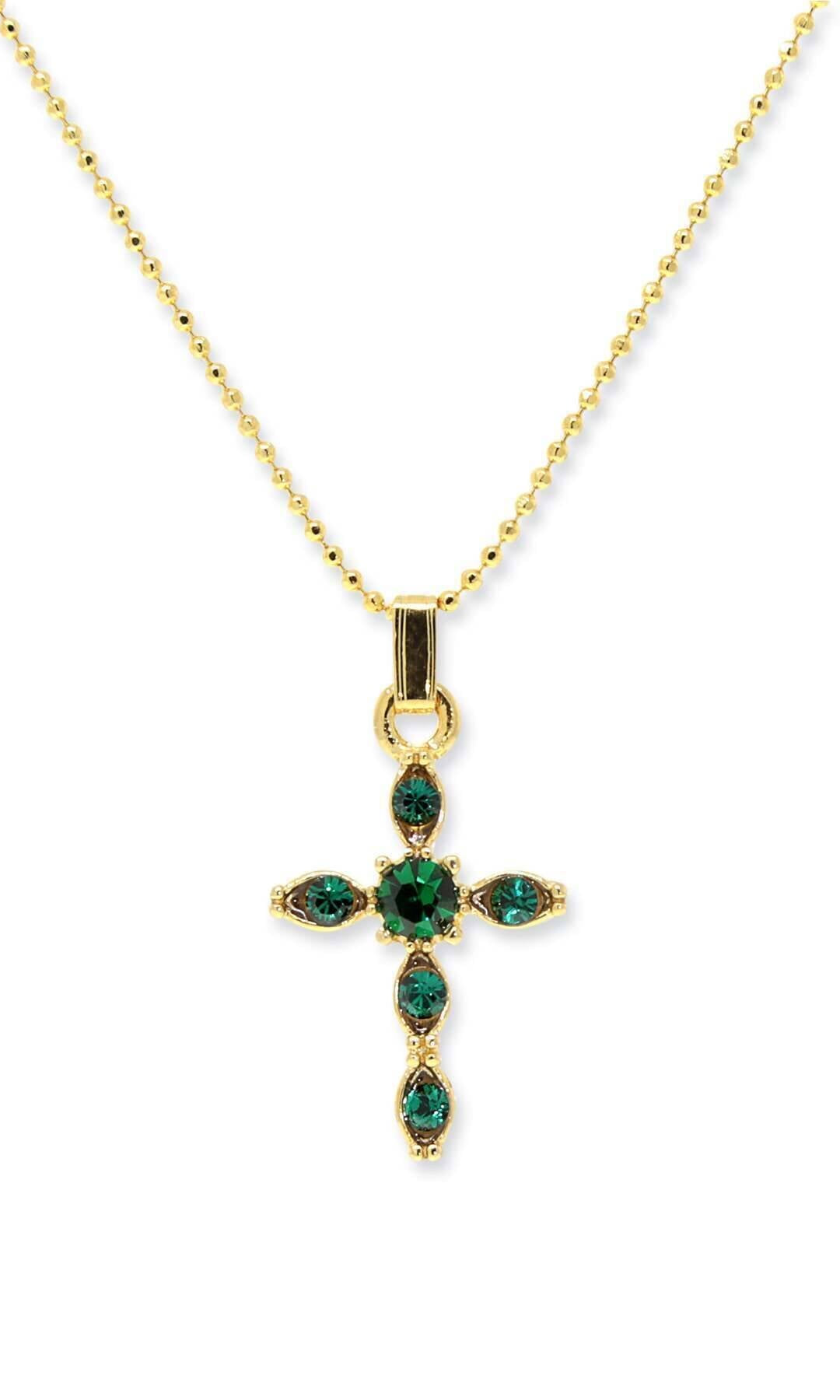 Symbols Of Faith Emerald Green Crystal Cross Pendant Necklace 16" + 3" Extension
