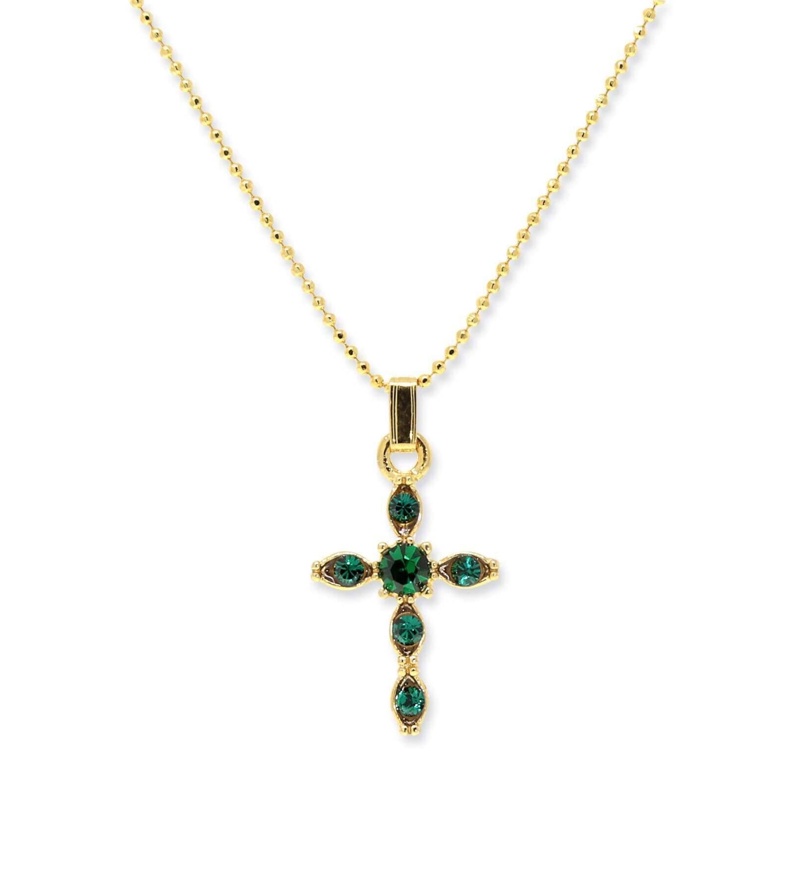 Symbols Of Faith Emerald Green Crystal Cross Pendant Necklace 16" + 3" Extension