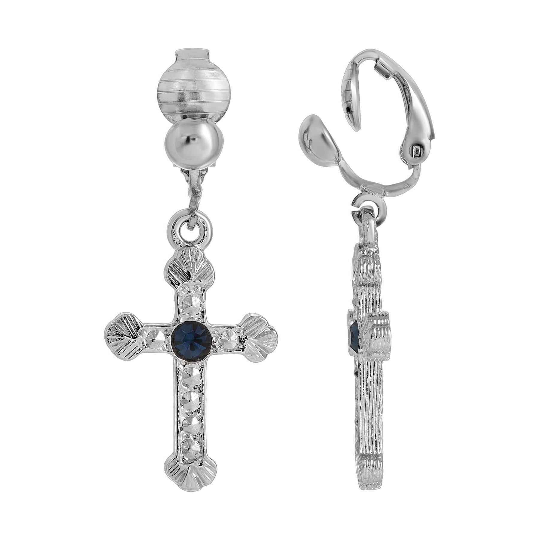 Symbols Of Faith European Crystal Cross Clip On Earrings