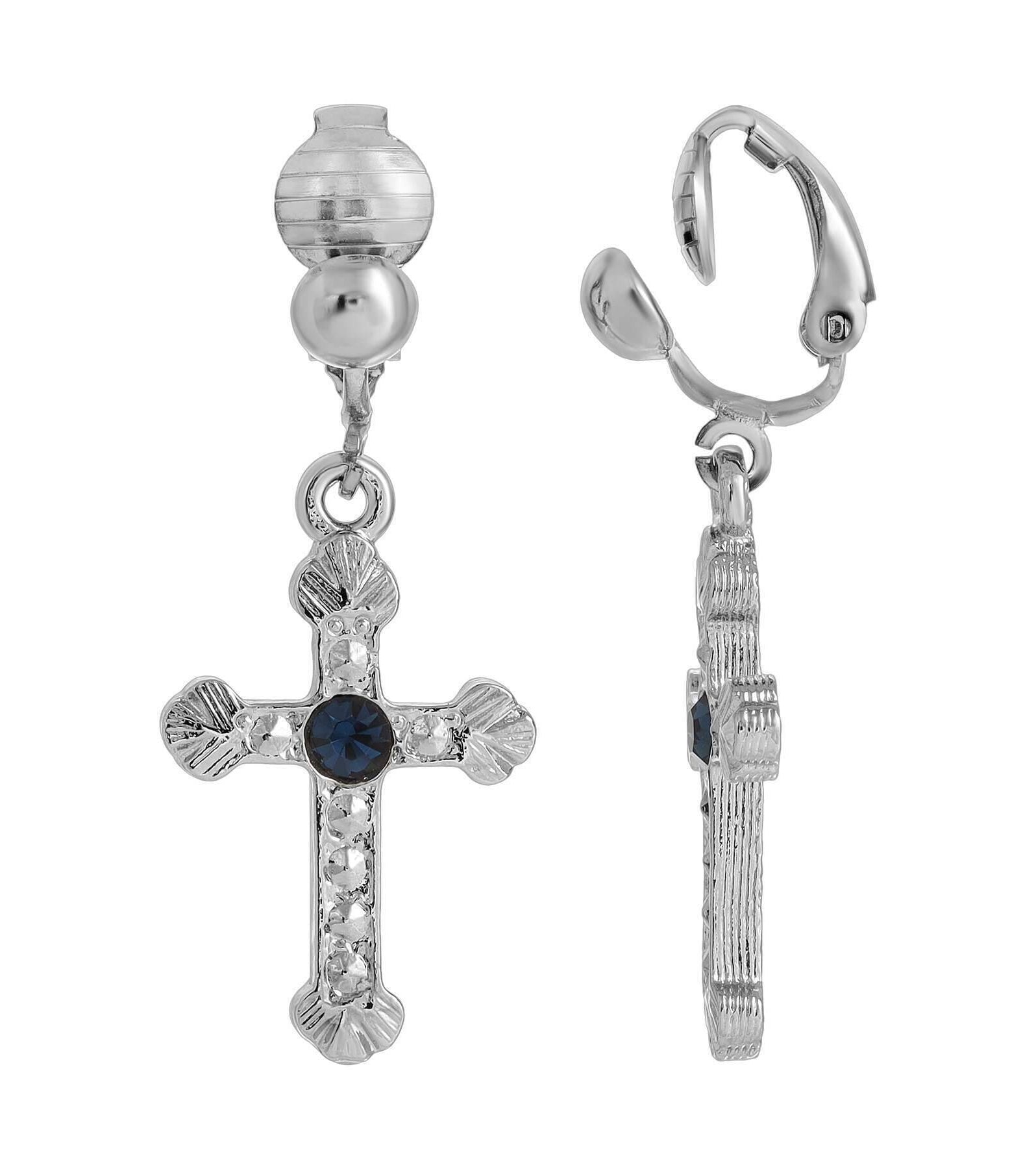 Symbols Of Faith European Crystal Cross Clip On Earrings