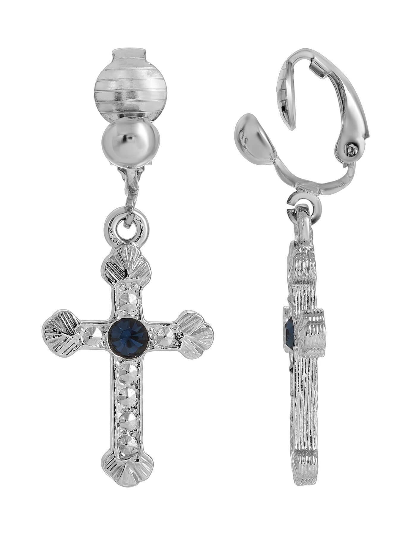 Symbols Of Faith European Crystal Cross Clip On Earrings