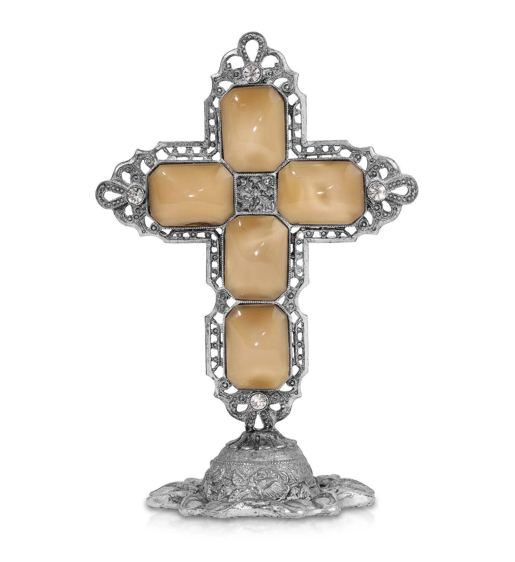Symbols Of Faith Octagon Stone Cross Tabletop Stand