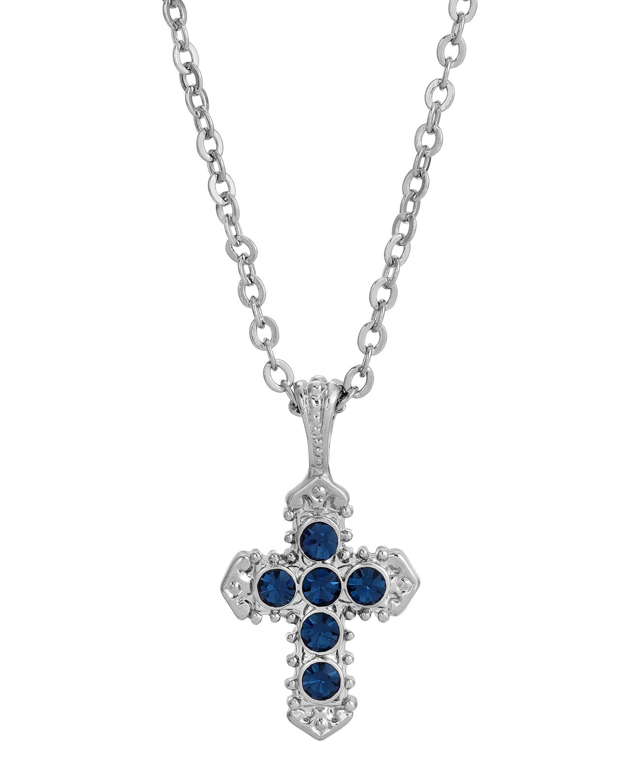 Symbols Of Faith Blue Crystal Cross Pendant Necklace 16" + 3" Extender
