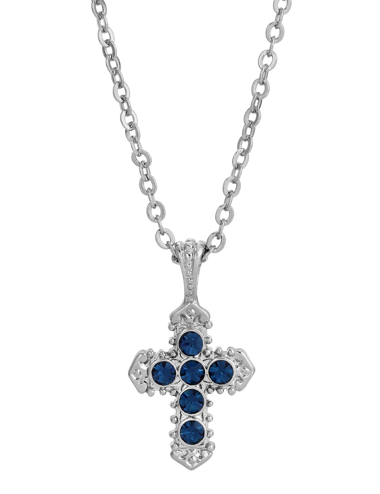 Symbols Of Faith Blue Crystal Cross Pendant Necklace 16" + 3" Extender
