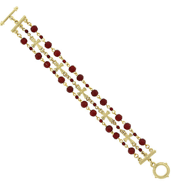 Symbols Of Faith 3-Row Bead And Cross Toggle Bracelet