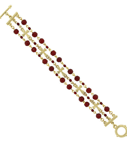 Symbols Of Faith 3-Row Bead And Cross Toggle Bracelet