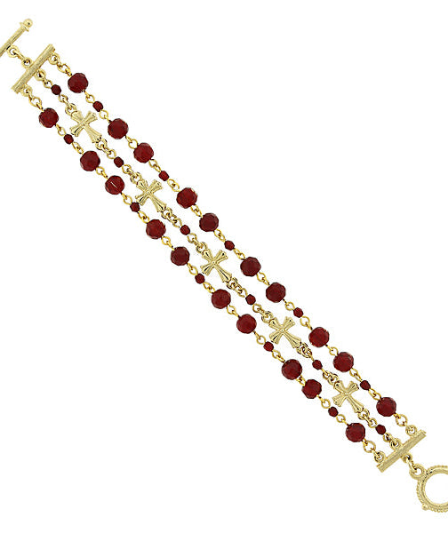 Symbols Of Faith 3-Row Bead And Cross Toggle Bracelet
