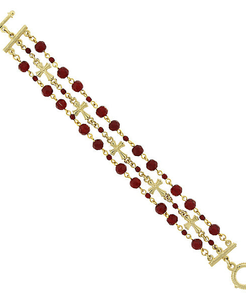 Symbols Of Faith 3-Row Bead And Cross Toggle Bracelet