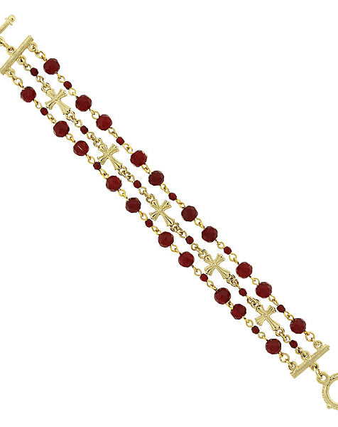 Symbols Of Faith 3-Row Bead And Cross Toggle Bracelet