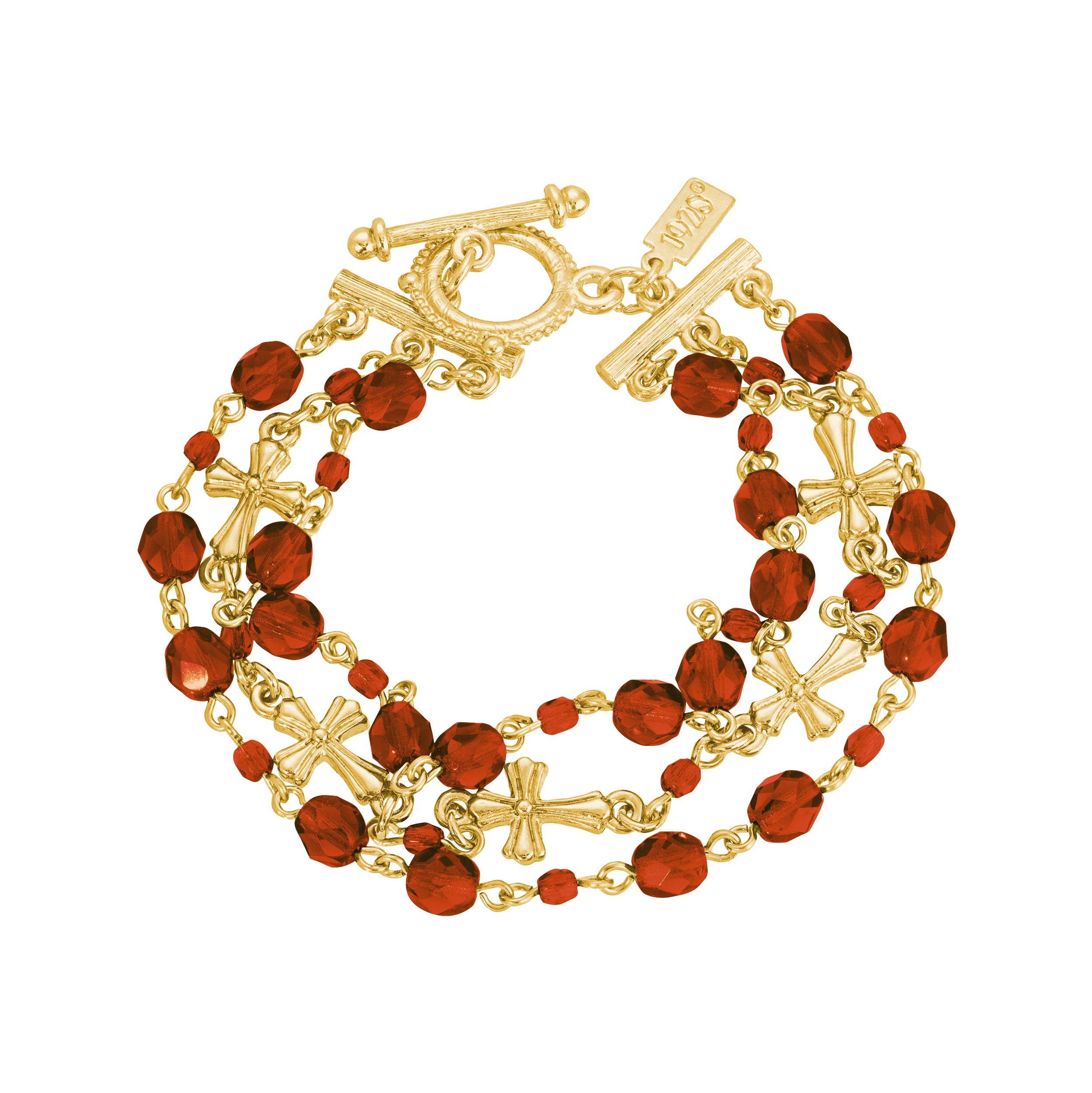 Symbols Of Faith 3-Row Bead And Cross Toggle Bracelet