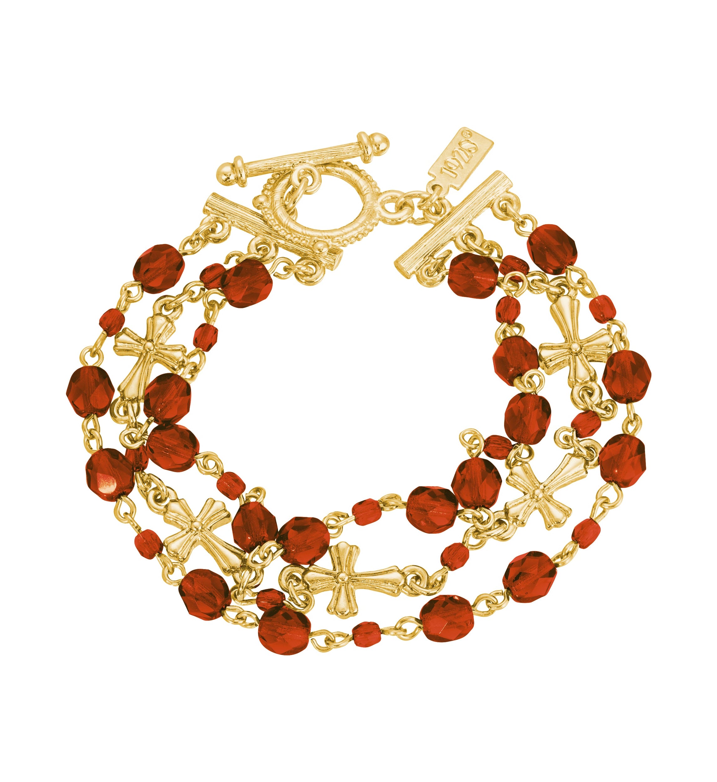 Symbols Of Faith 3-Row Bead And Cross Toggle Bracelet