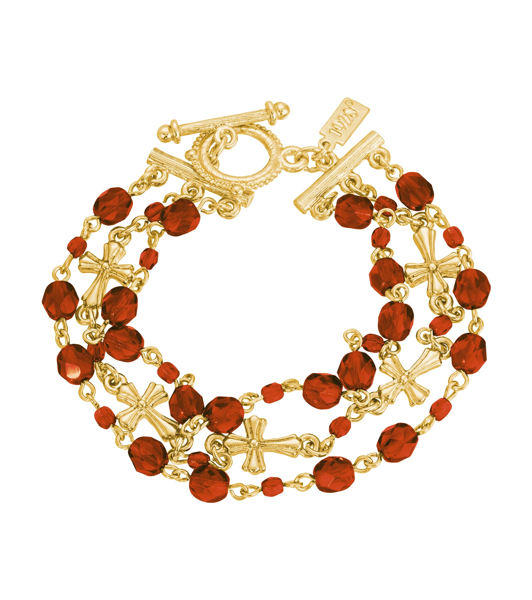 Symbols Of Faith 3-Row Bead And Cross Toggle Bracelet