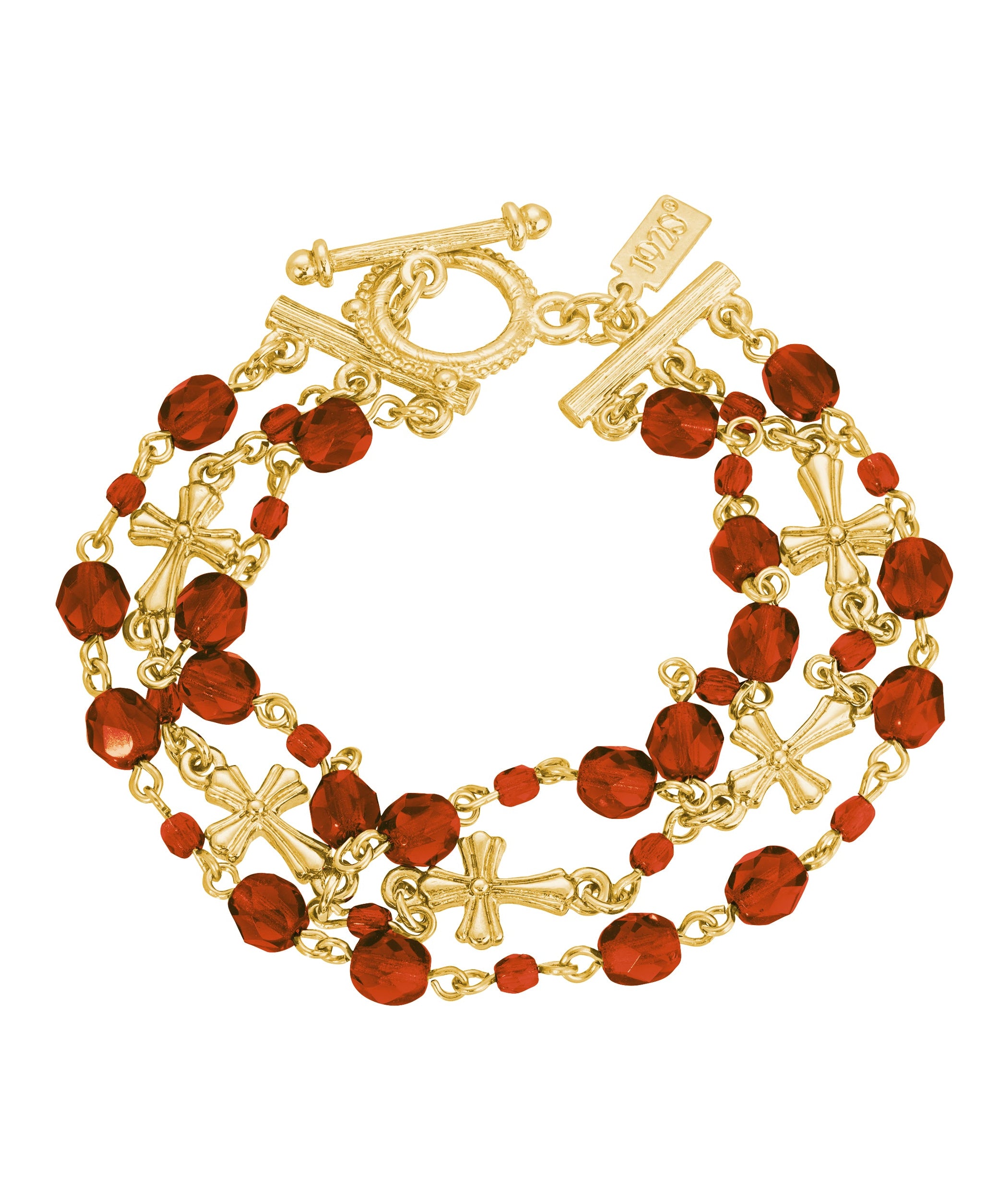 Symbols Of Faith 3-Row Bead And Cross Toggle Bracelet