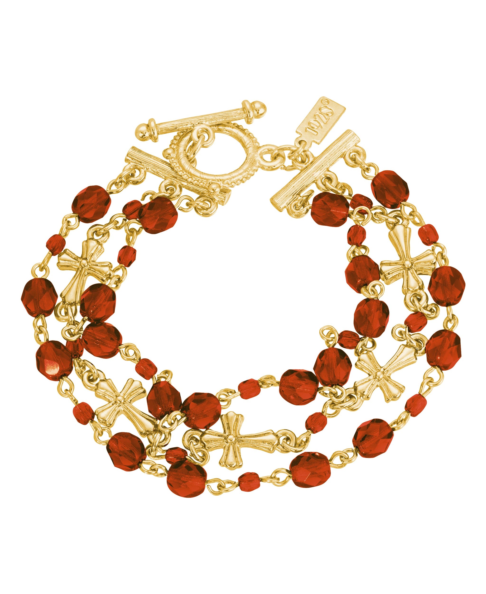 Symbols Of Faith 3-Row Bead And Cross Toggle Bracelet