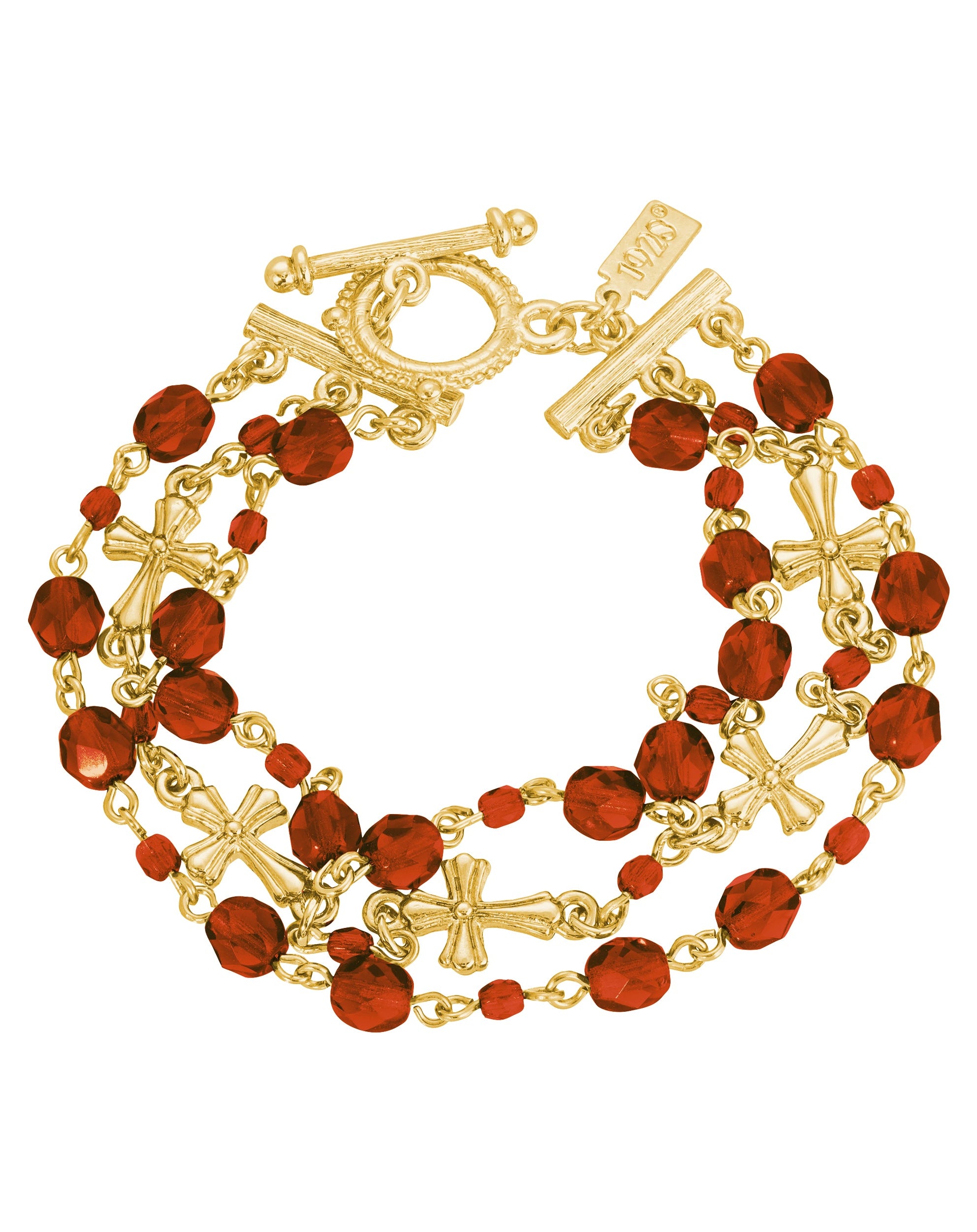 Symbols Of Faith 3-Row Bead And Cross Toggle Bracelet
