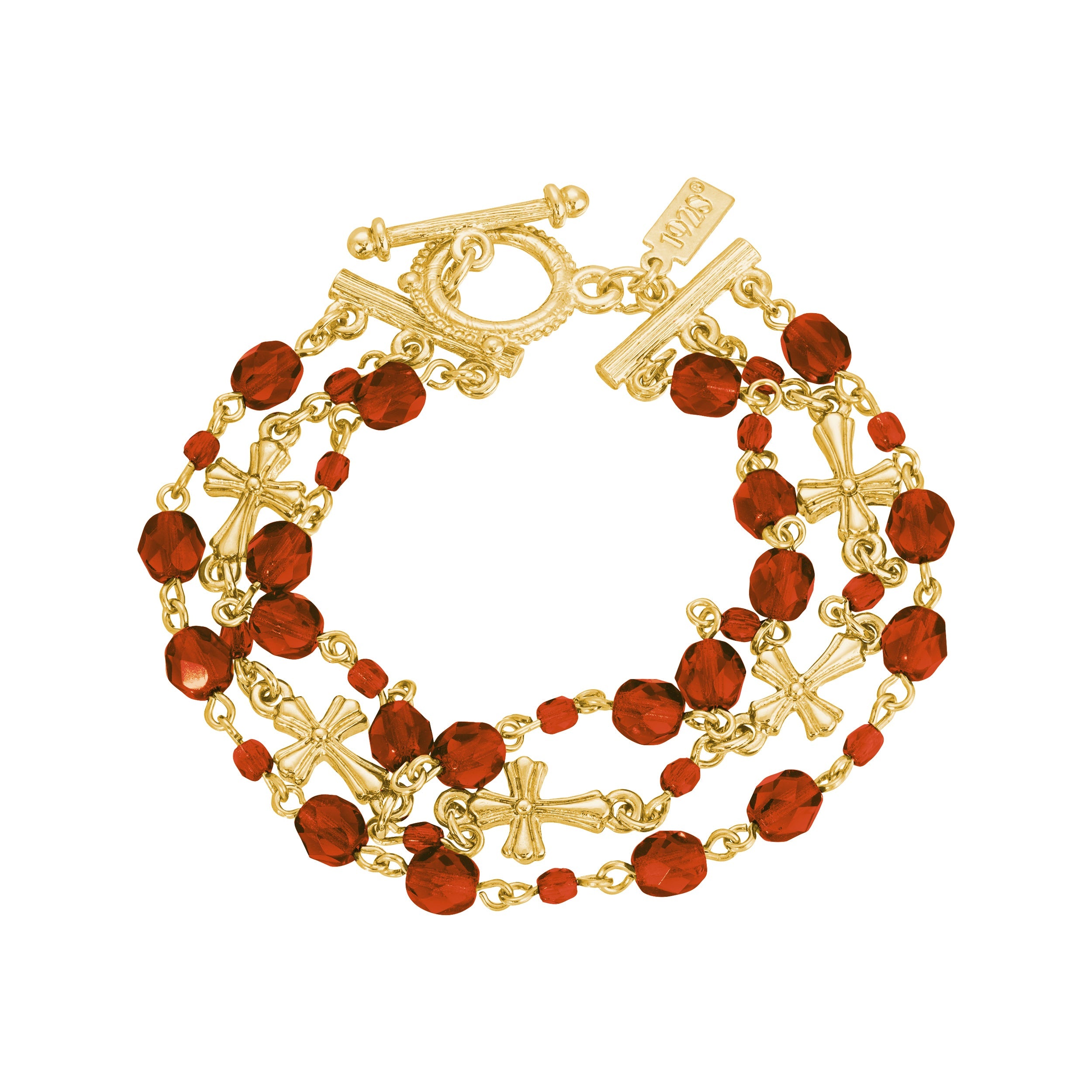 Symbols Of Faith 3-Row Bead And Cross Toggle Bracelet