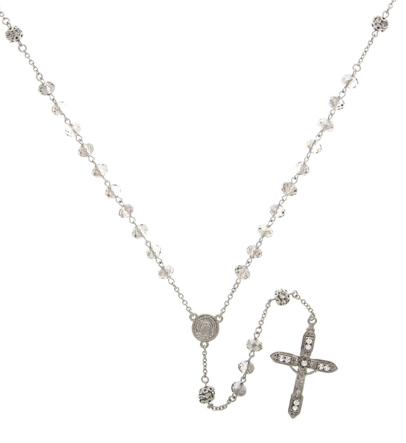 Symbols Of Faith Mary & Crucifix Black Diamond Round Crystal Beaded Rosary