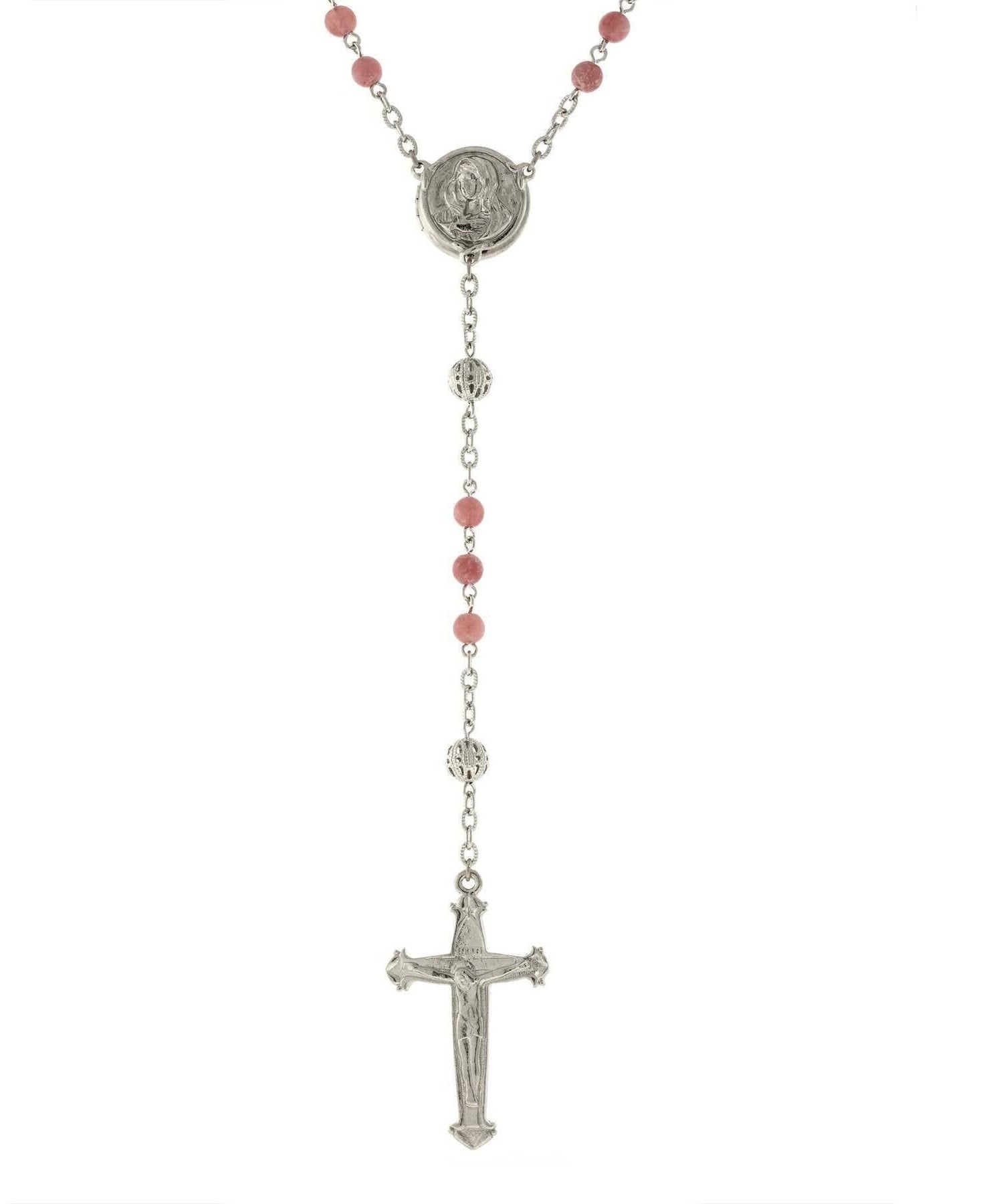 1928 Jewelry Beaded Crucifix With Mary Locket Necklace Rosary