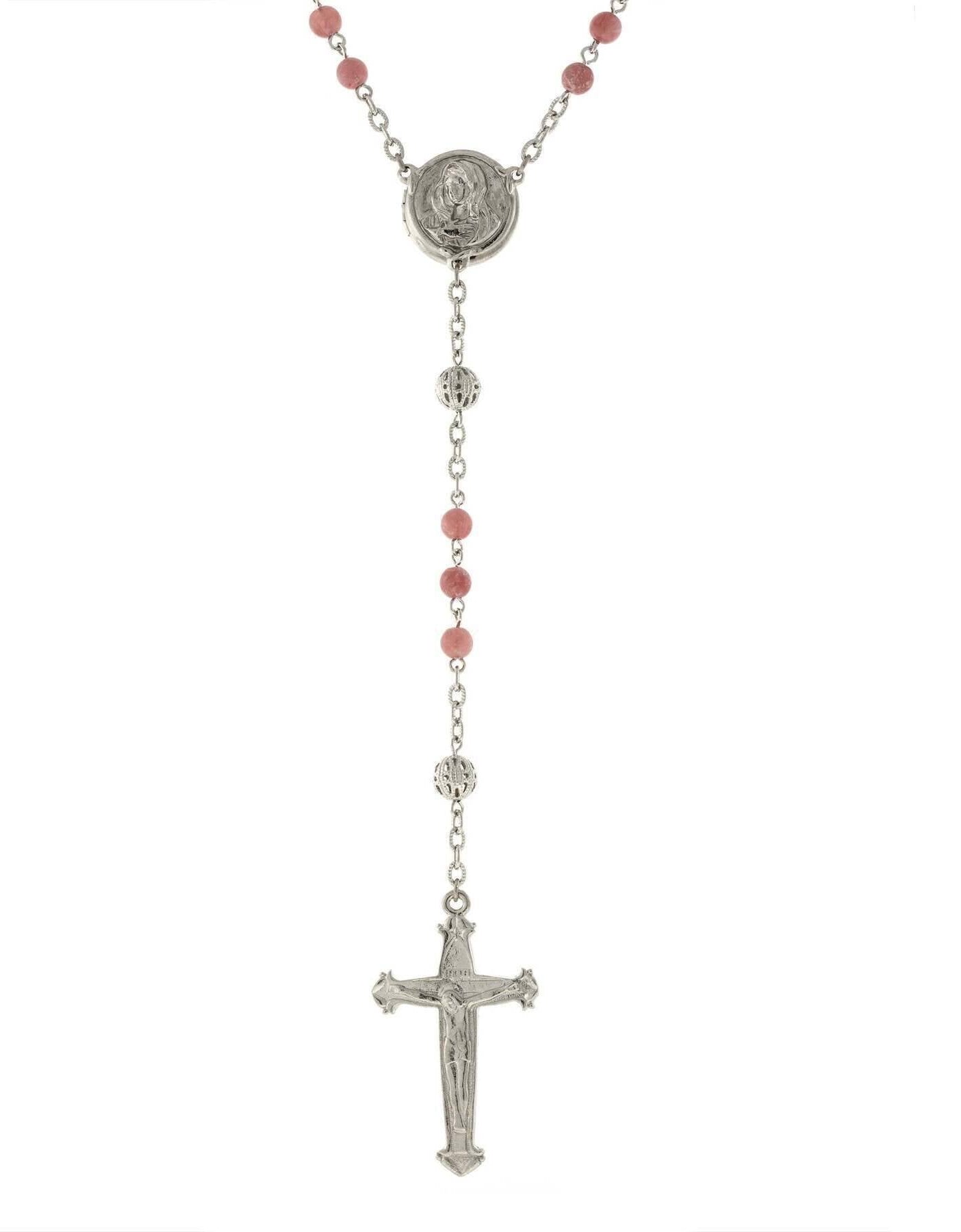 1928 Jewelry Beaded Crucifix With Mary Locket Necklace Rosary