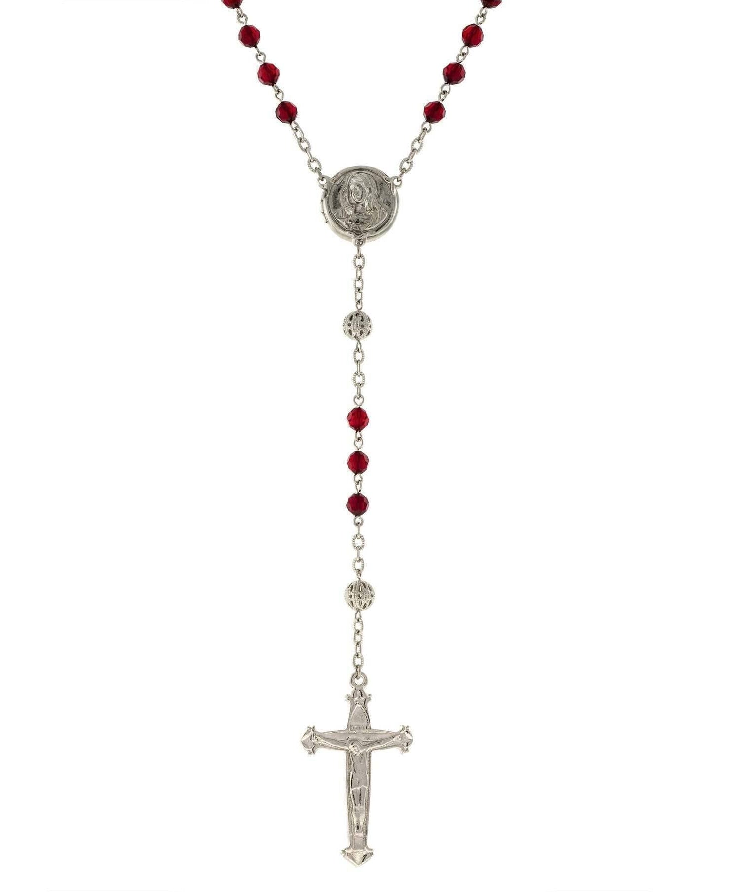 1928 Jewelry Beaded Crucifix With Mary Locket Necklace Rosary