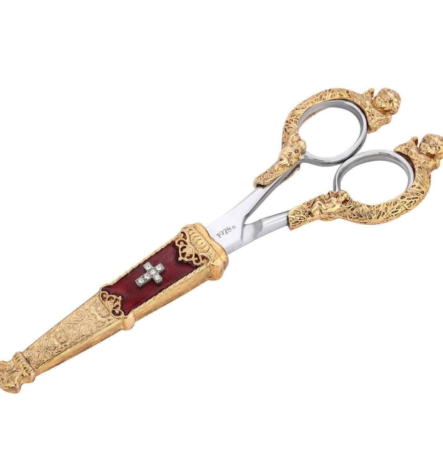 Symbols Of Faith Crystal Cross Enamel Scissor Holder With Scissors