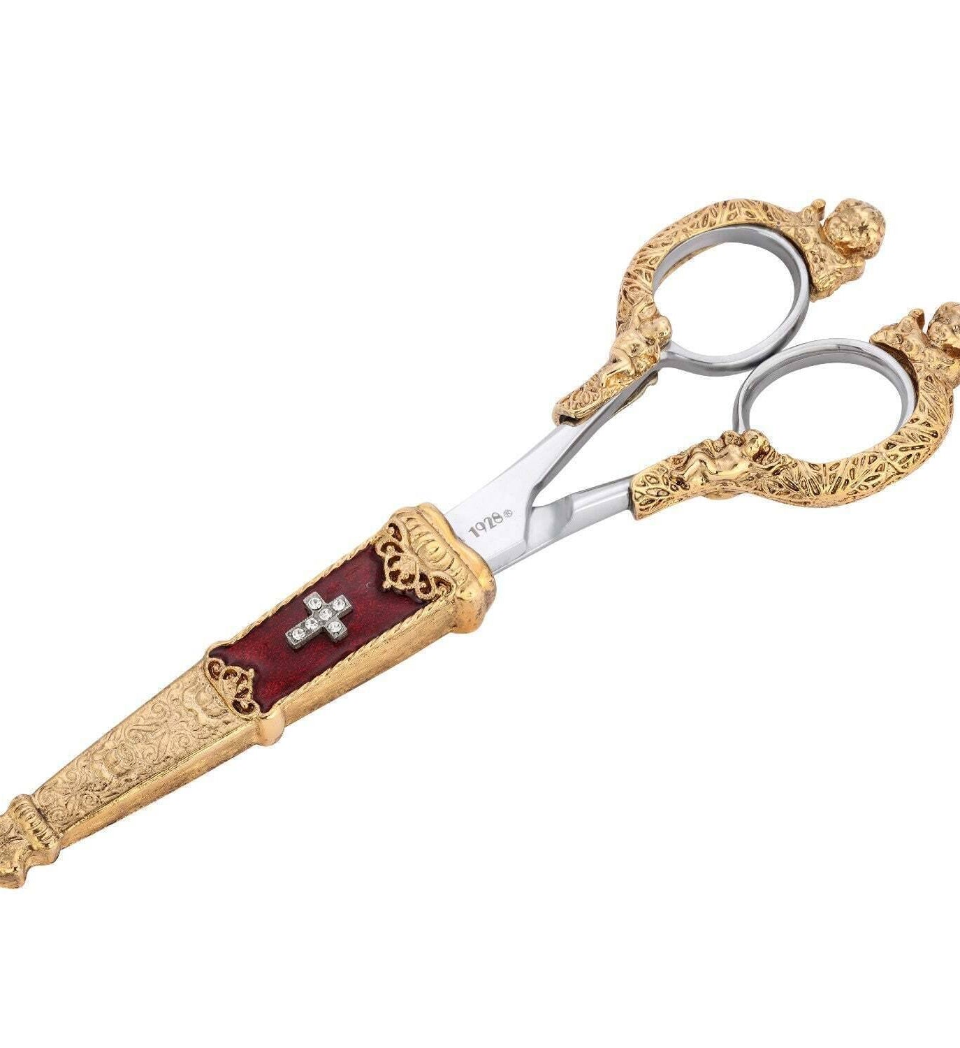 Symbols Of Faith Crystal Cross Enamel Scissor Holder With Scissors