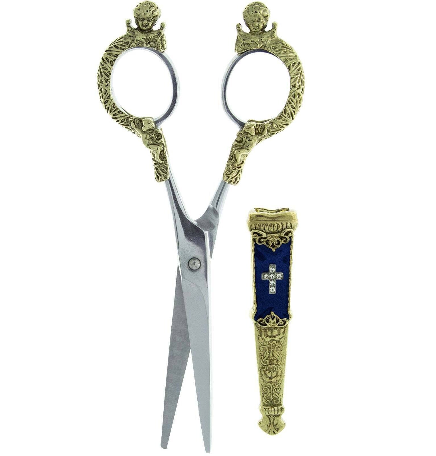 Symbols Of Faith Crystal Cross Enamel Scissor Holder With Scissors