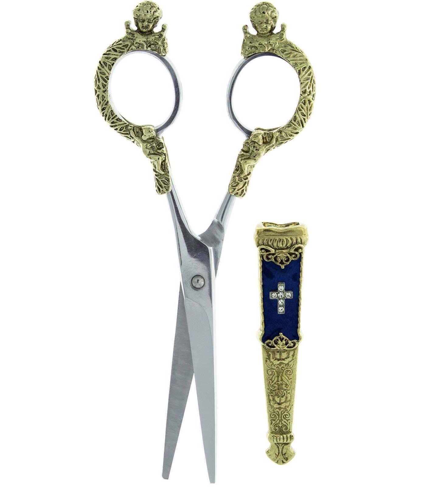 Symbols Of Faith Crystal Cross Enamel Scissor Holder With Scissors