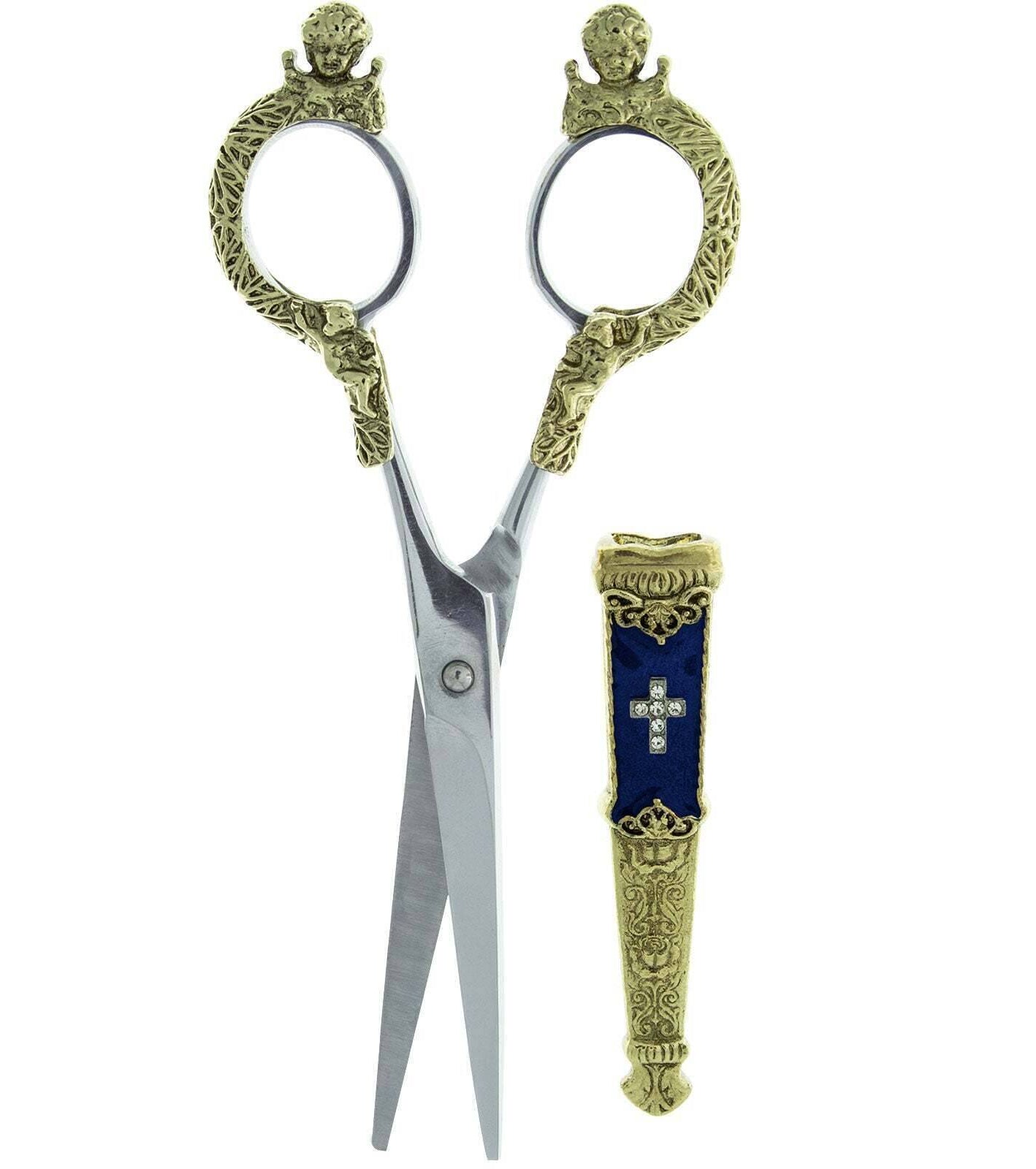 Symbols Of Faith Crystal Cross Enamel Scissor Holder With Scissors