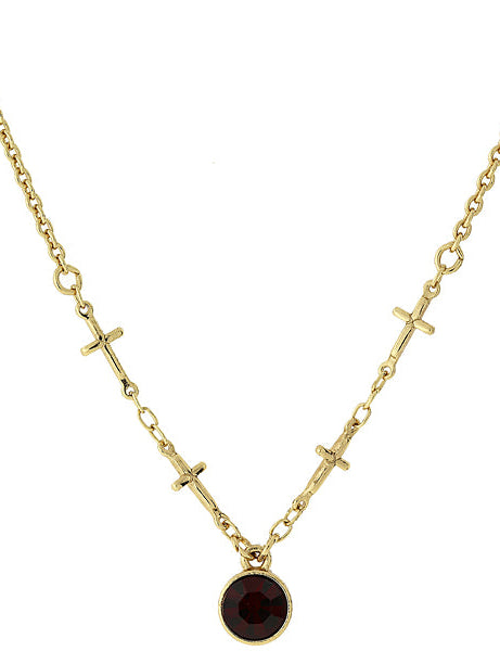 Symbols Of Faith Cross Chain Red Crystal Pendant Necklace 16" + 3" Extender