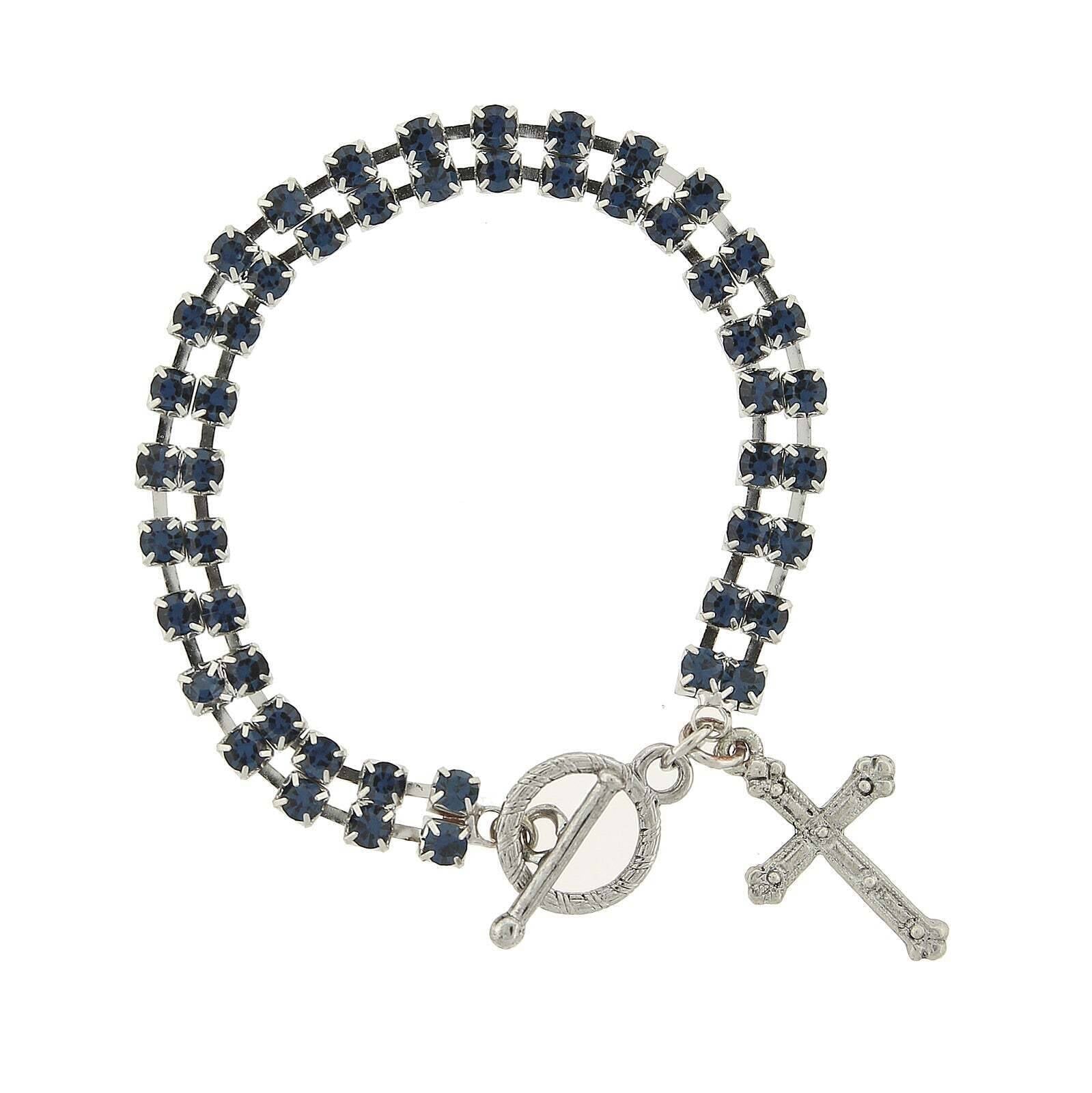 Symbols Of Faith Rhinestone Crystal Cross Drop Toggle Bracelet