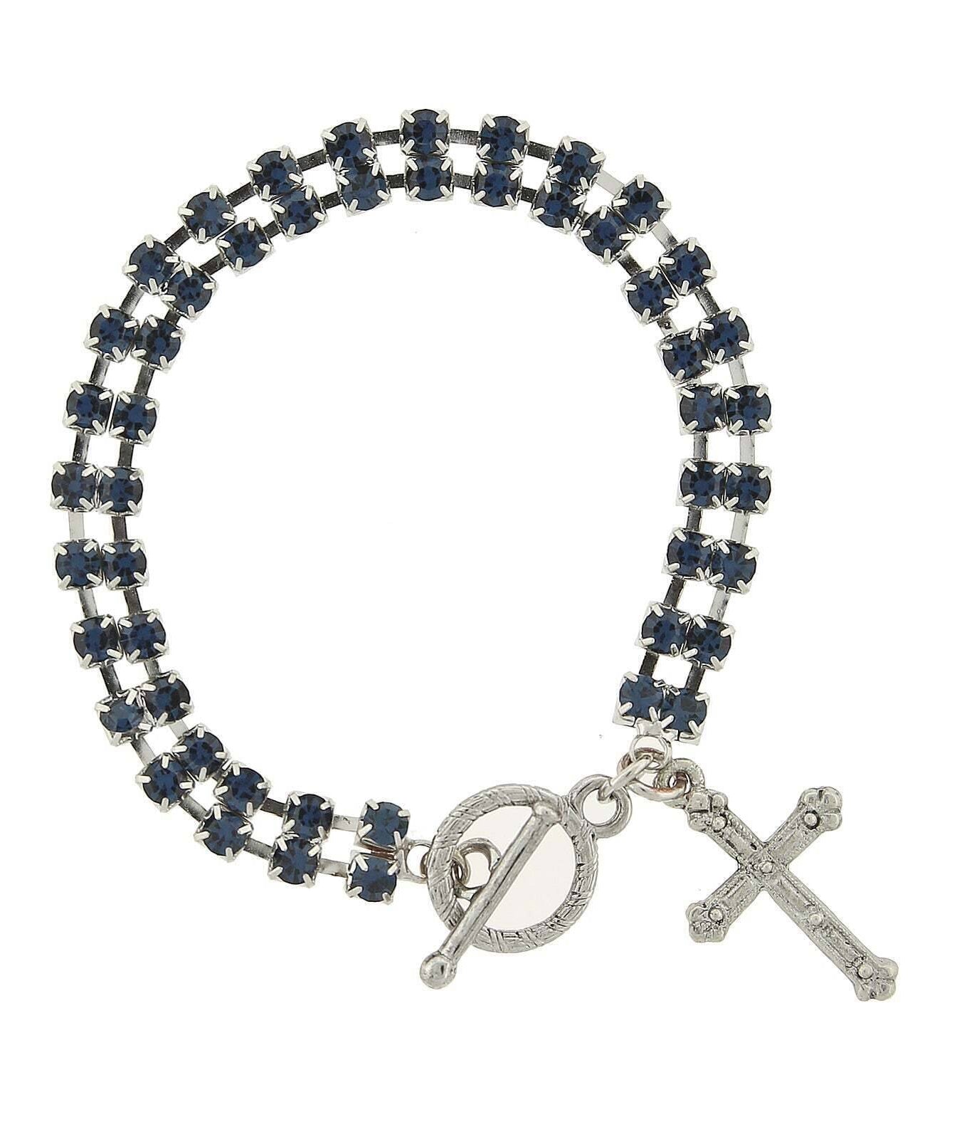 Symbols Of Faith Rhinestone Crystal Cross Drop Toggle Bracelet