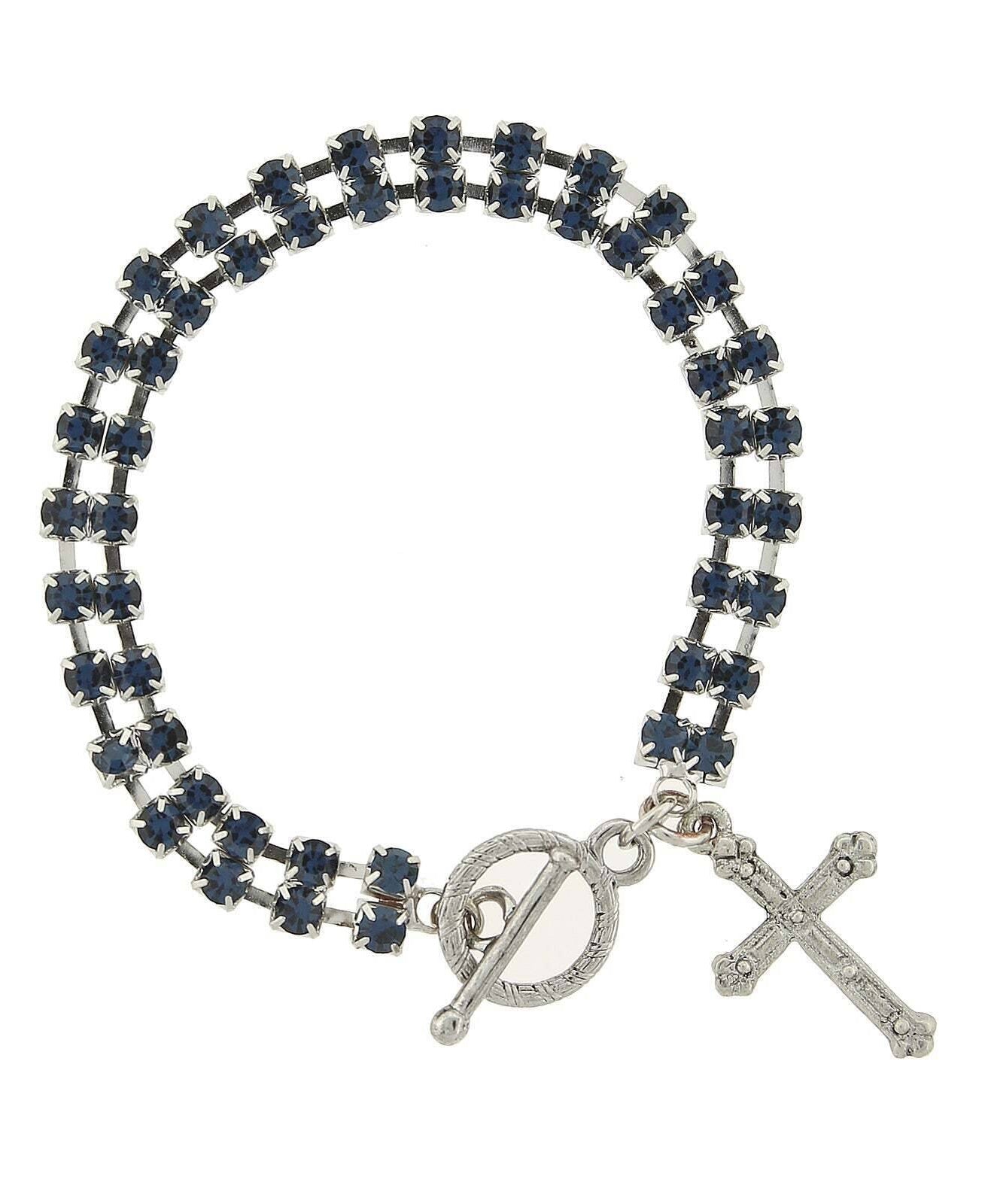 Symbols Of Faith Rhinestone Crystal Cross Drop Toggle Bracelet