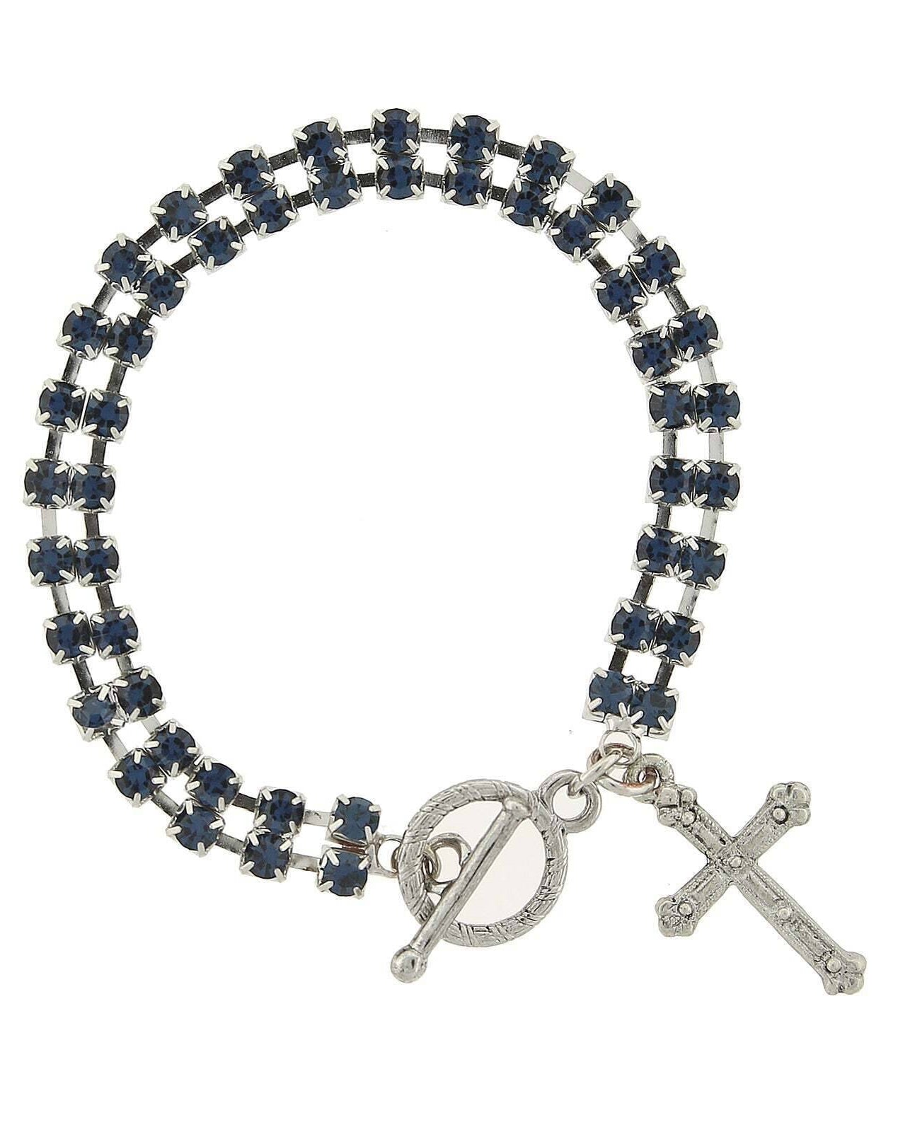 Symbols Of Faith Rhinestone Crystal Cross Drop Toggle Bracelet