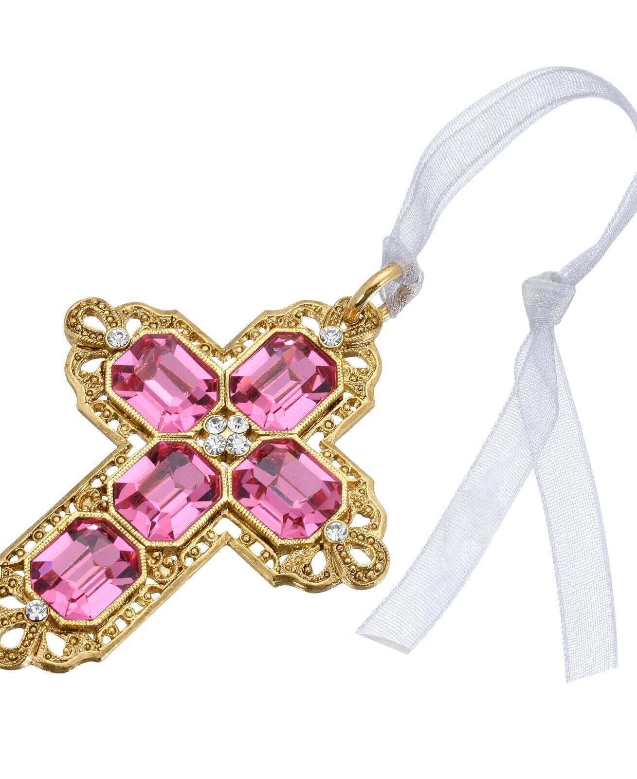 Symbols Of Faith Octagon European Crystal Cross With Ribbon Christmas Tree Ornament