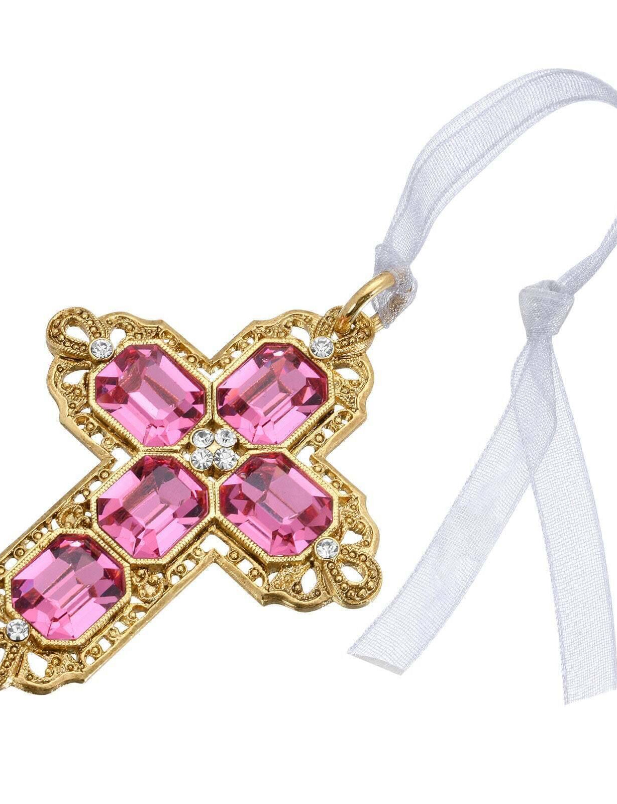 Symbols Of Faith Octagon European Crystal Cross With Ribbon Christmas Tree Ornament