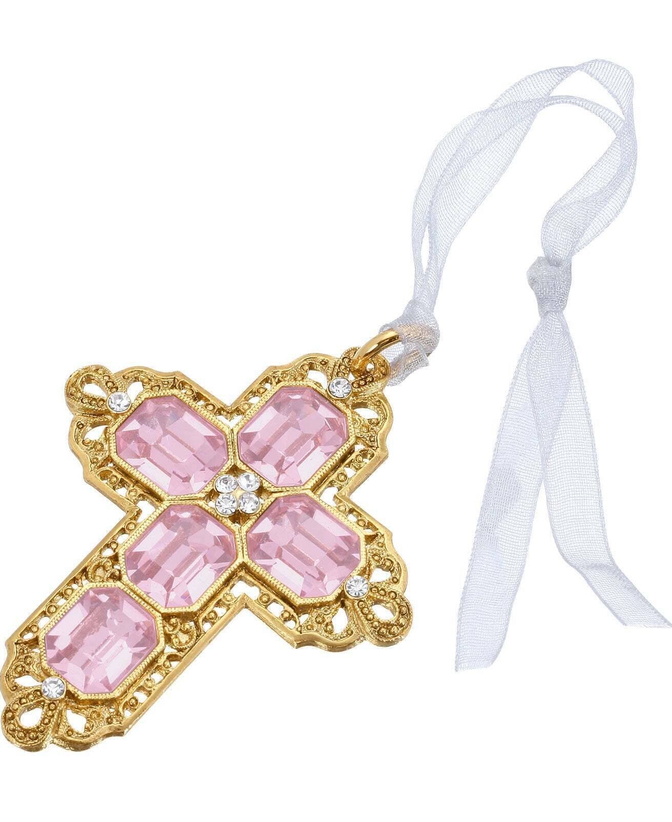 Symbols Of Faith Octagon European Crystal Cross With Ribbon Christmas Tree Ornament