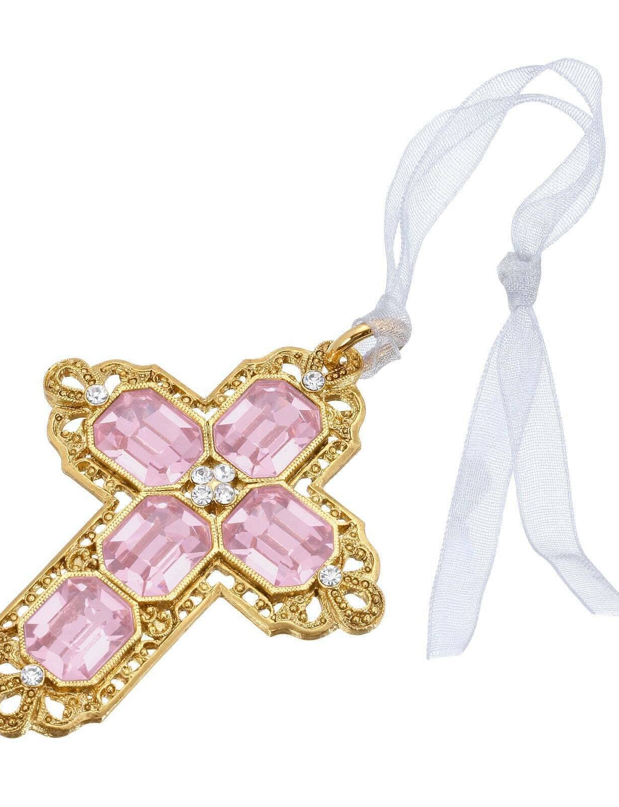 Symbols Of Faith Octagon European Crystal Cross With Ribbon Christmas Tree Ornament