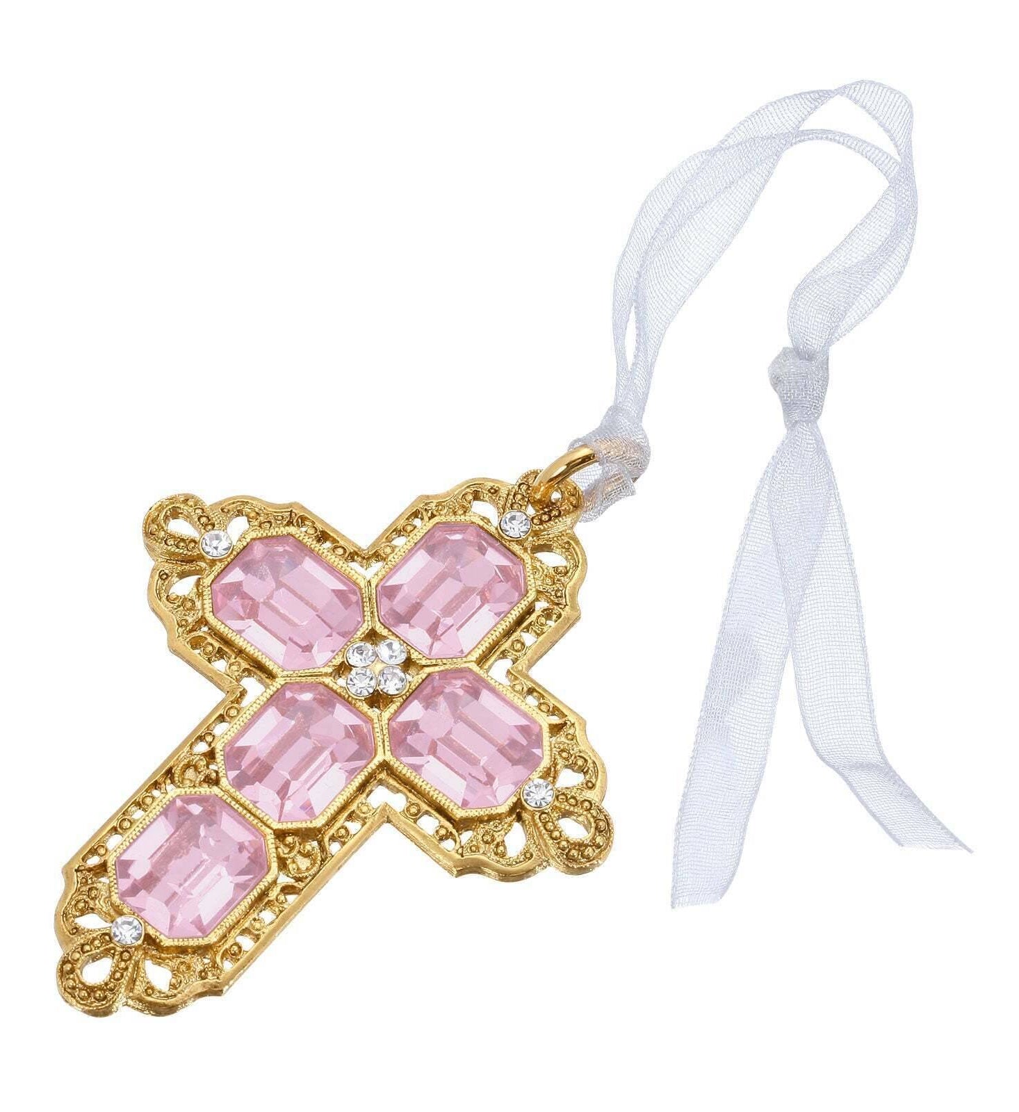 Symbols Of Faith Octagon European Crystal Cross With Ribbon Christmas Tree Ornament