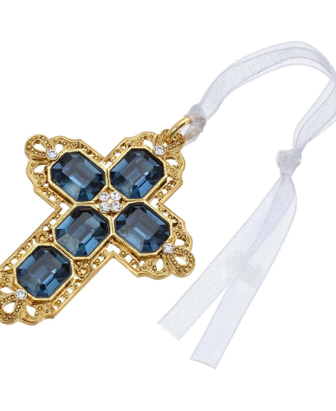 Symbols Of Faith Octagon European Crystal Cross With Ribbon Christmas Tree Ornament