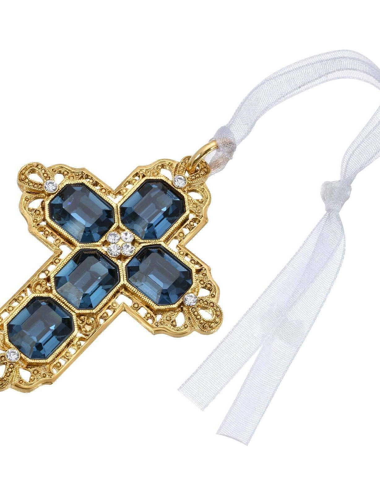 Symbols Of Faith Octagon European Crystal Cross With Ribbon Christmas Tree Ornament