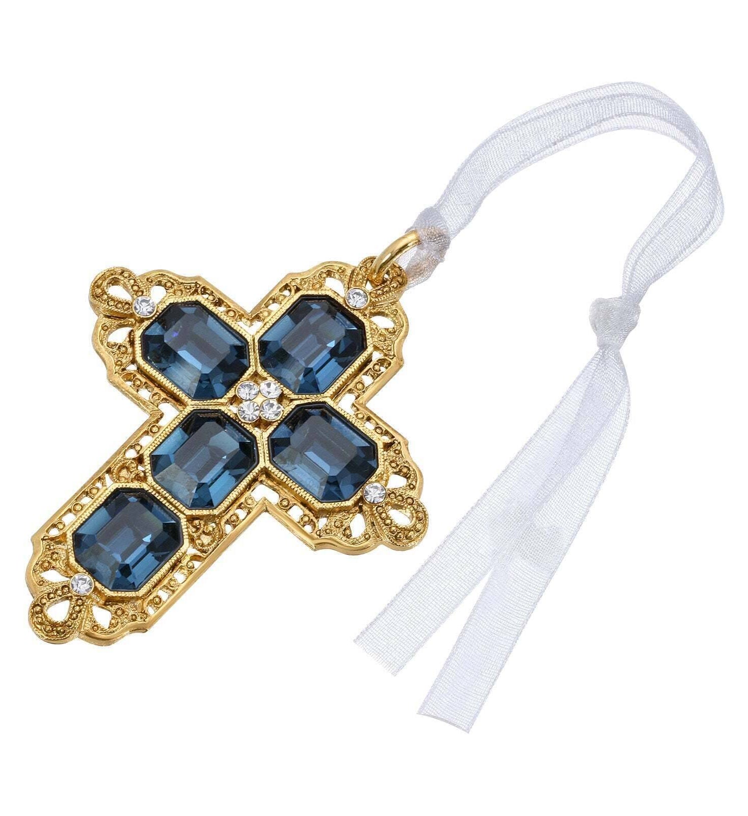 Symbols Of Faith Octagon European Crystal Cross With Ribbon Christmas Tree Ornament