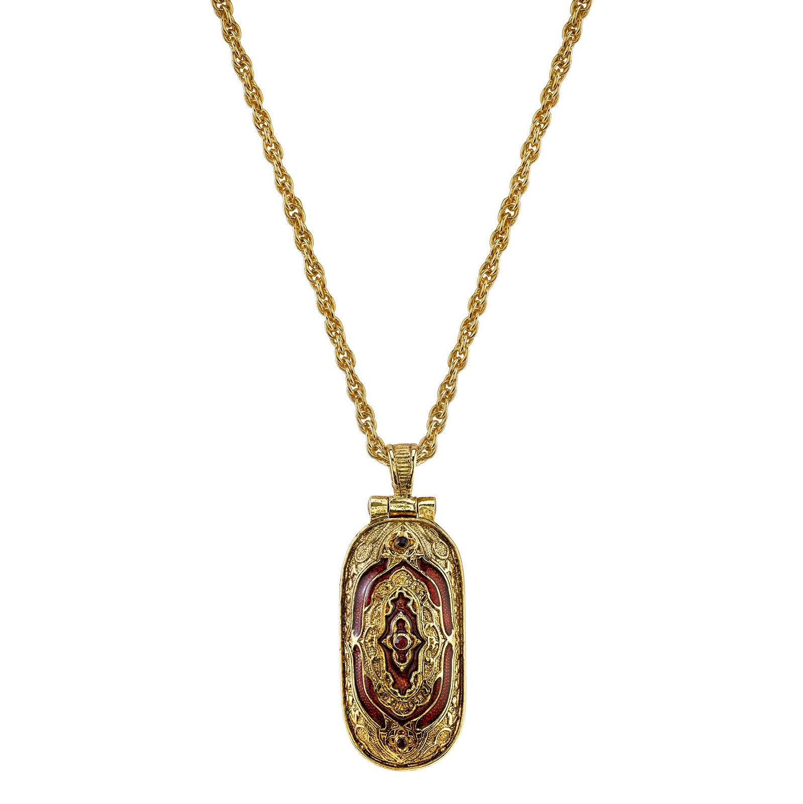 Symbols Of Faith Red Enamel Swing Open Pendant Enclosed Reliquary Crucifix Necklace 30"