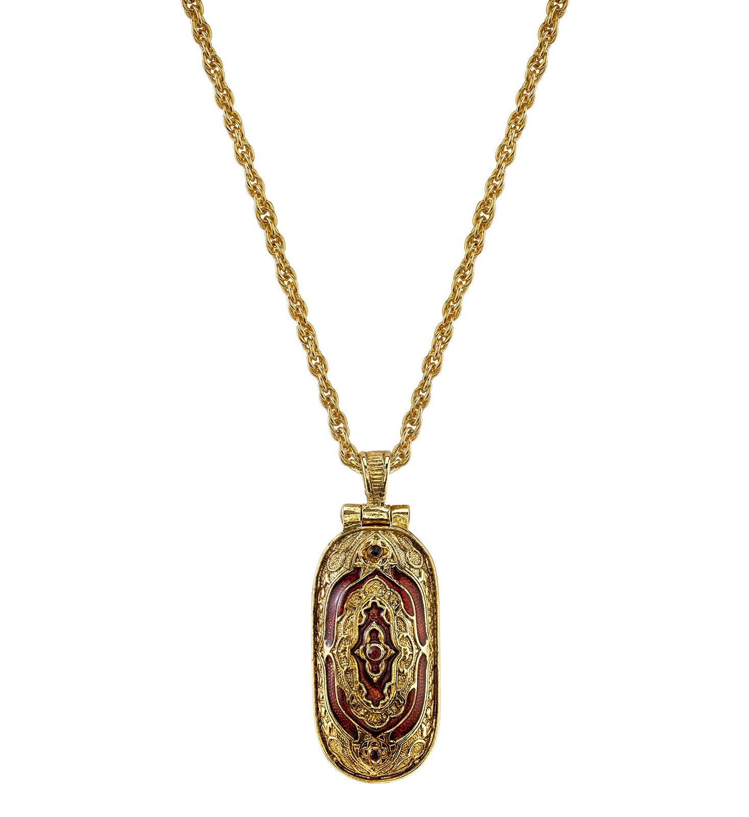 Symbols Of Faith Red Enamel Swing Open Pendant Enclosed Reliquary Crucifix Necklace 30"