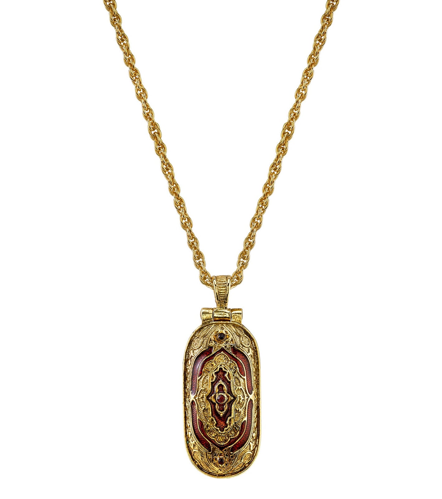 Symbols Of Faith Red Enamel Swing Open Pendant Enclosed Reliquary Crucifix Necklace 30"