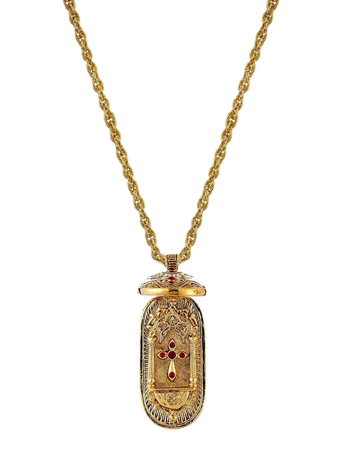 Symbols Of Faith Red Enamel Swing Open Pendant Enclosed Reliquary Crucifix Necklace 30"