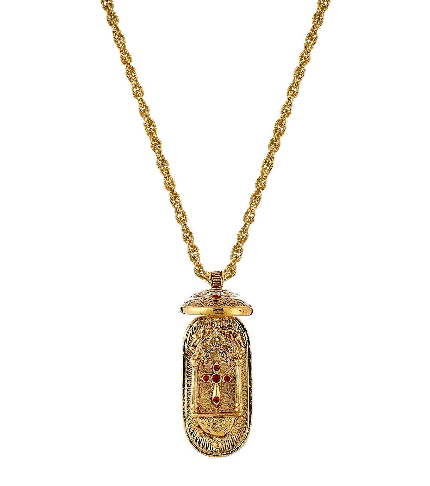 Symbols Of Faith Red Enamel Swing Open Pendant Enclosed Reliquary Crucifix Necklace 30"