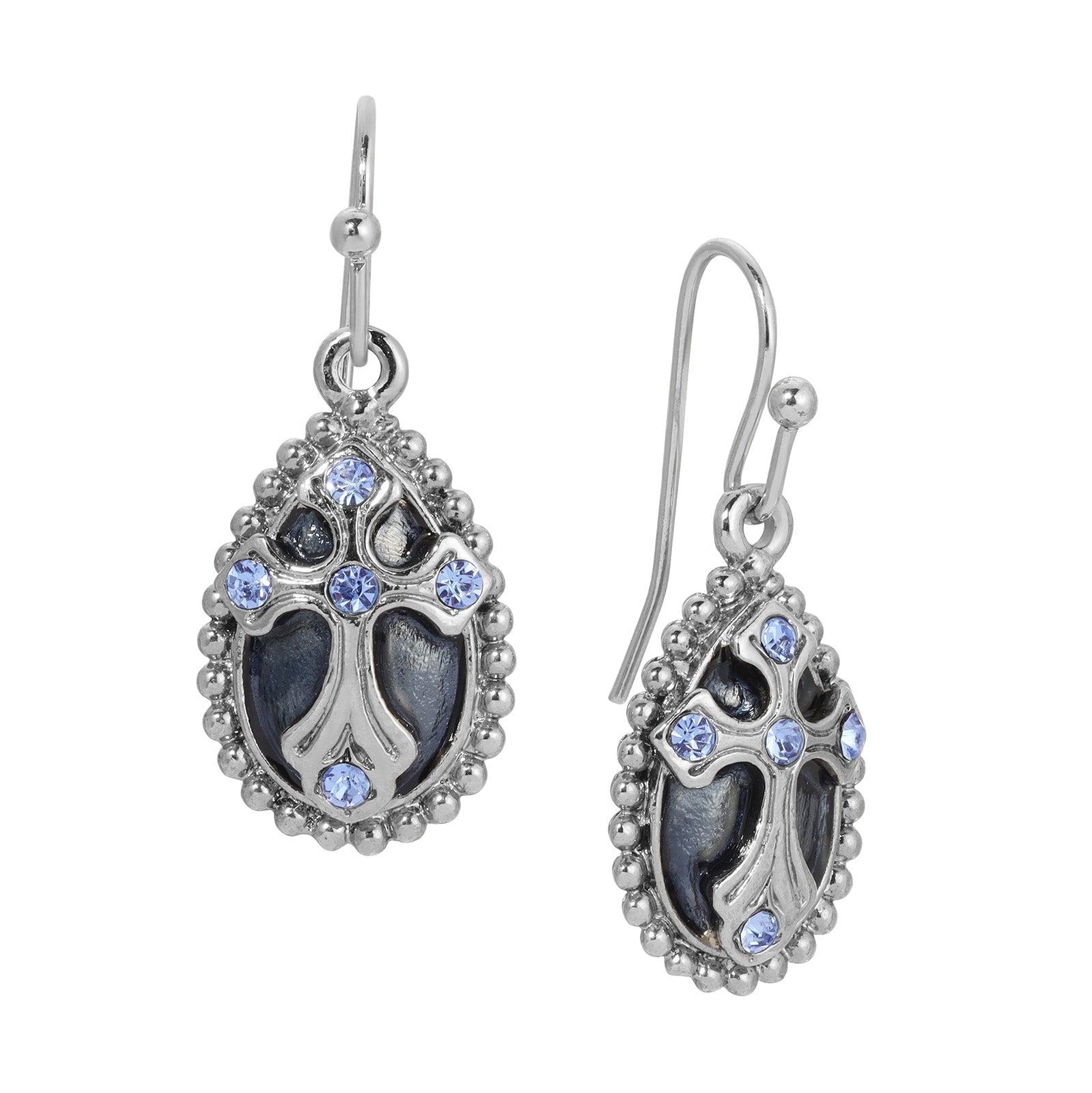 Symbols Of Faith Blue Enamel Crystal Cross Teardrop Earrings