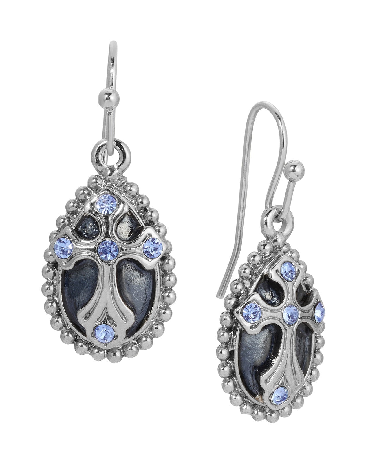 Symbols Of Faith Blue Enamel Crystal Cross Teardrop Earrings