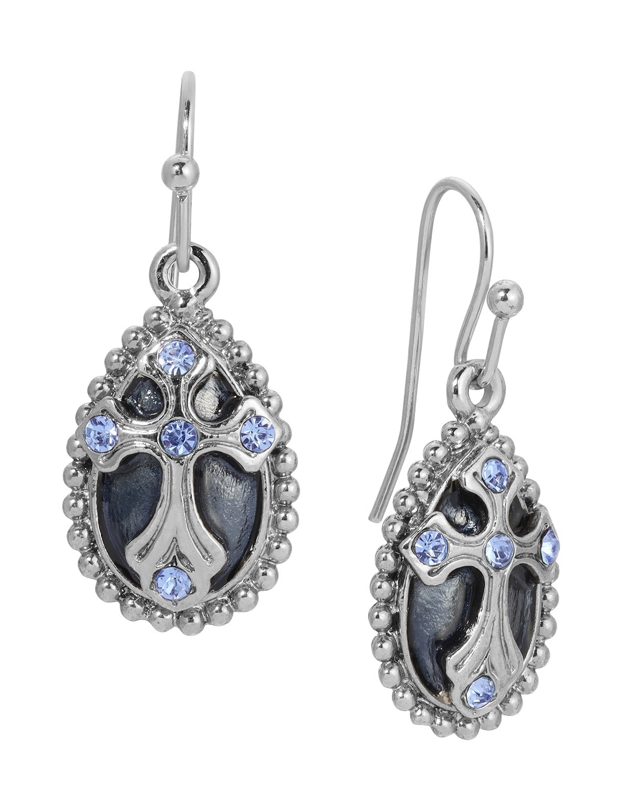 Symbols Of Faith Blue Enamel Crystal Cross Teardrop Earrings